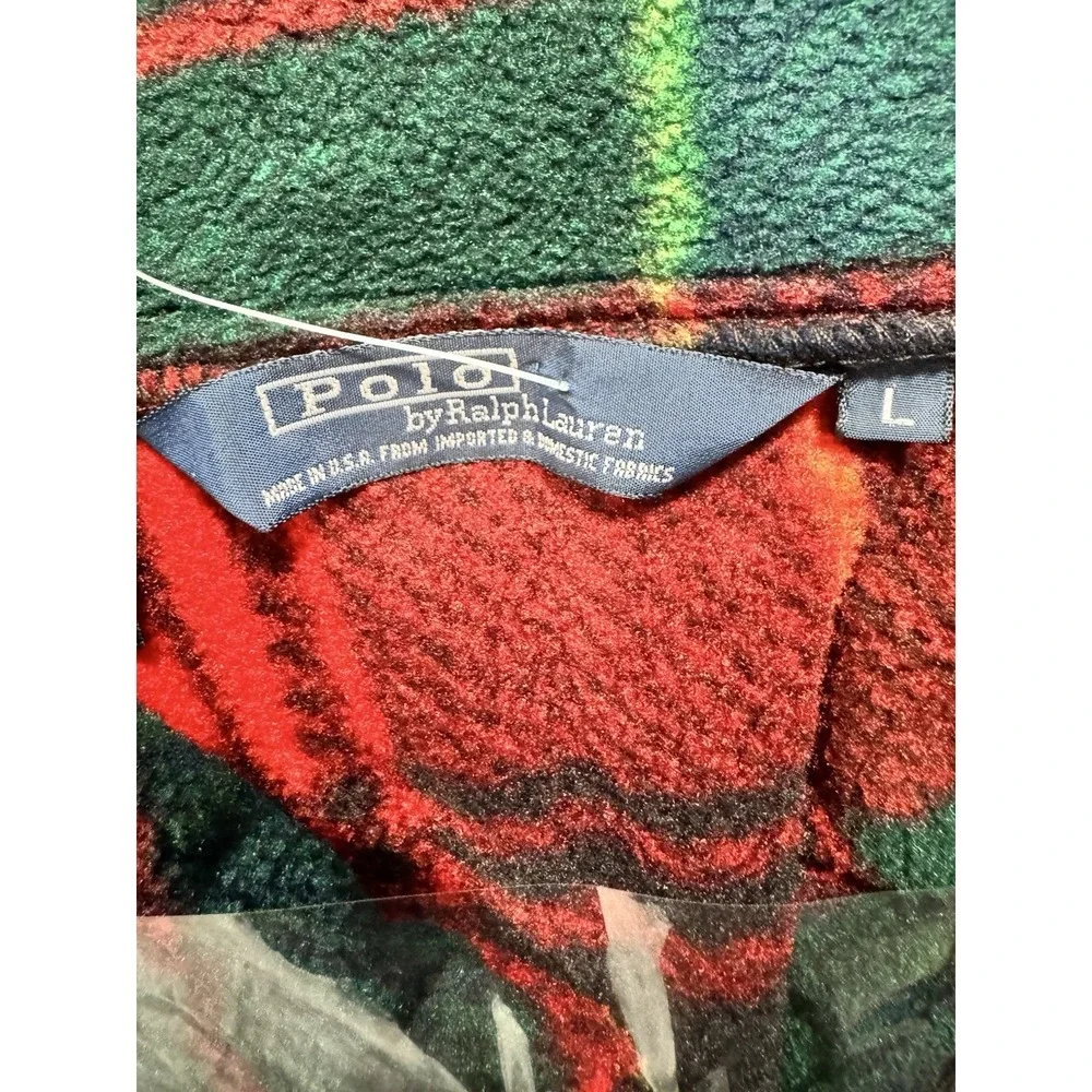 Vintage 90s Polo Ralph Lauren Tartan Plaid Fleece Bomber Jacket Mens L USA Made
